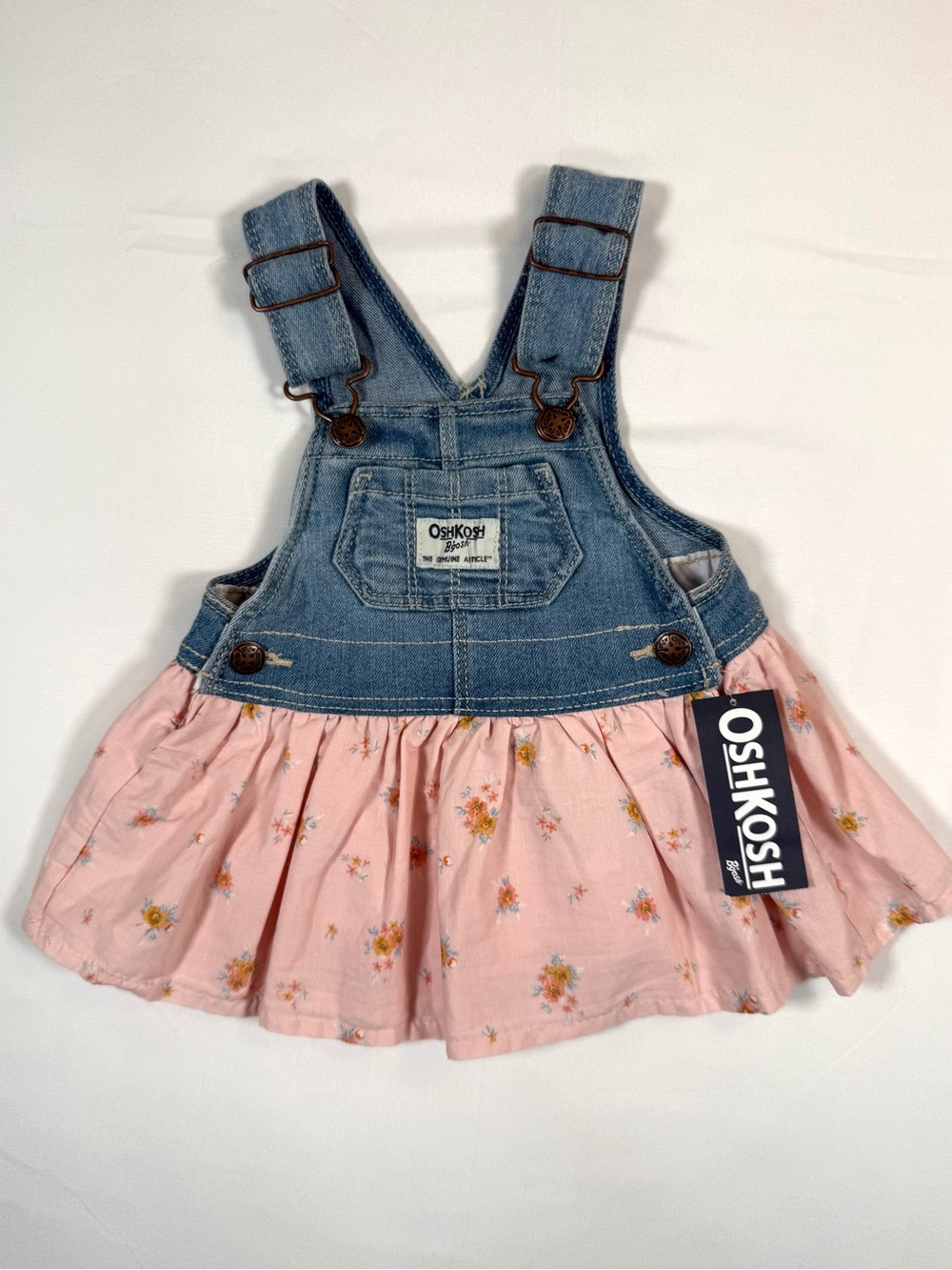 NWT OSHKOSH Girl Denim Floral Overall Jumper Dress 3M Cottagecore Farmhouse NEW